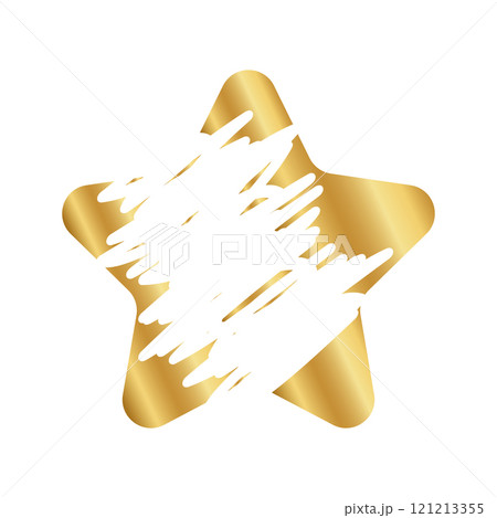 Gold scratch card surfaces in star shape with scraped textures. Golden lottery, sale coupon, jackpot scratchcard template. Vector illustration 121213355