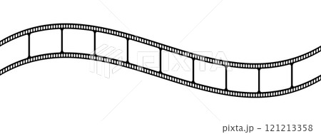 Blank wavy film strip template. Movie or photo camera tape isolated on white background. Storyboard layout. Empty frame for photographies collage. Vector graphic illustration 121213358