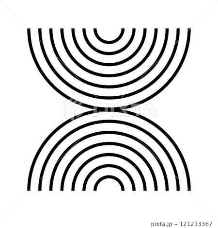 Concentric arch lines isolated on white background. Simple geometric figures in trendy boho style. Minimalistic design element for modern templates. Vector graphic illustration 121213367