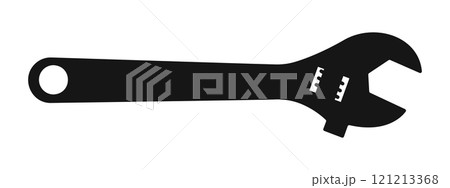 Adjustable wrench silhouette isolated on white background. Handyman tool of carpenter, repairman, builder, master. Vector graphic illustration 121213368