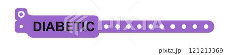 Medical alert bracelet. Diabetic warning wristband mockup isolated on white background. Patient wrist band for clinic or hospital. Vector flat illustration 121213369