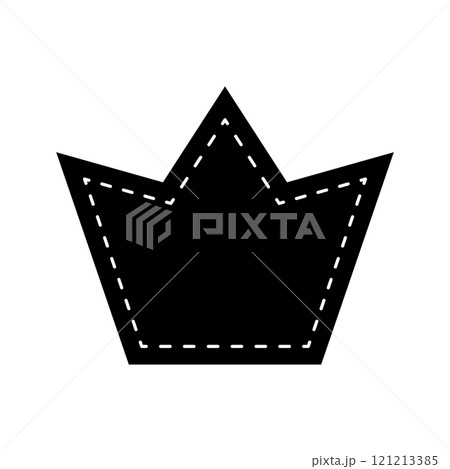 Crown shape with dotted stitches line. Cut out pictogram. Empty tag, patch, sticker, text box, price label, promo code badge isolated on white background. Vector graphic illustration Crown shape with dotted stitches line. Cut out pictogram. Empty tag, patch, sticker, text box, price label, promo code badge isolated on white background. Vector graphic illustration 121213385