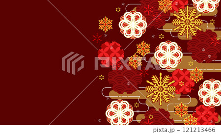雪花と組紐のシックな和風柄背景 121213466