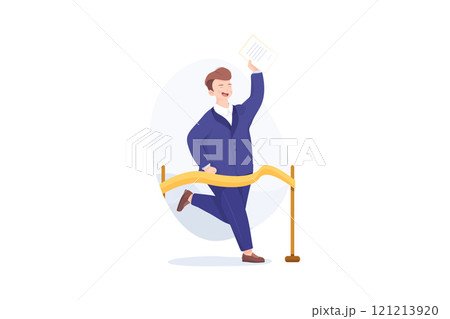 Businessman with contract in hand at a finishing line. Concept of successful business. Businessman with contract in hand at a finishing line. Concept of successful business. 121213920