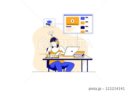 Online Education Illustration concept. Flat illustration isolated on white background Online Education Illustration concept. Flat illustration isolated on white background 121214141