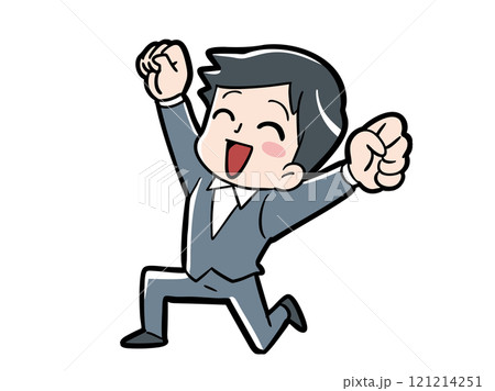 手を挙げて喜ぶスーツの男性 手を挙げて喜ぶスーツの男性 121214251