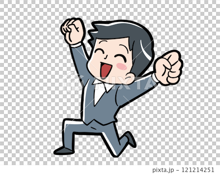 手を挙げて喜ぶスーツの男性 手を挙げて喜ぶスーツの男性 121214251