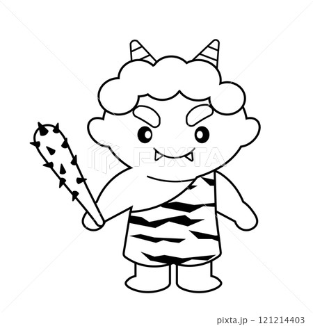 金棒を持った二角鬼の線画イラスト 121214403