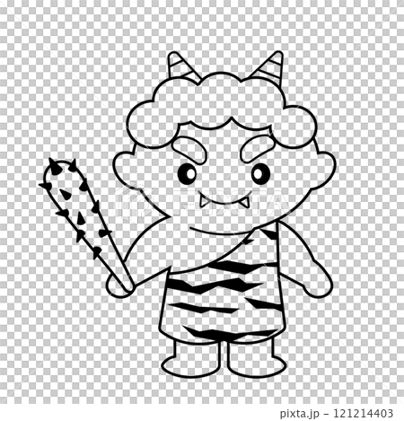 金棒を持った二角鬼の線画イラスト 121214403