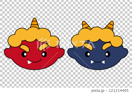 節分の赤鬼と青鬼の顔のイラスト 121214405