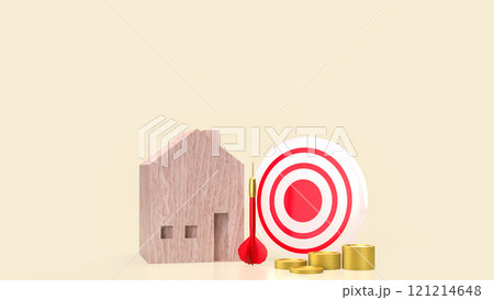 The wood house and dart for property  or estate concept 3d rendering. 121214648