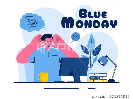 Blue Monday Illustration Depicting Sadness and Mental Health Influenced by Weather and certain circumstances in a Flat Style Cartoon Background 121215015