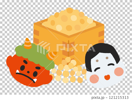Setsubun beans and red demon and Okame illustration 121215313