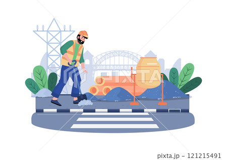 Construction company constructs new highway for transportation. Construction company constructs new highway for transportation. 121215491