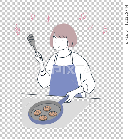 幸福煮飯的女人插畫素材 121215744