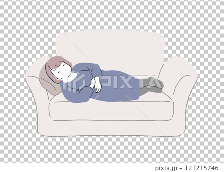 Illustration material of a woman lying on a sofa 121215746