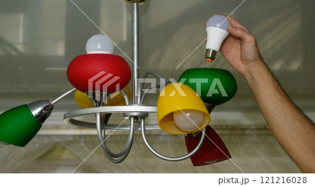 replacing an incandescent light bulb with an energy efficient LED lamp replacing an incandescent light bulb with an energy efficient LED lamp 121216028