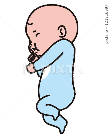 横向きでスヤスヤ寝る赤ちゃん 121216997
