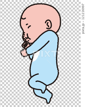 横向きでスヤスヤ寝る赤ちゃん 121216997