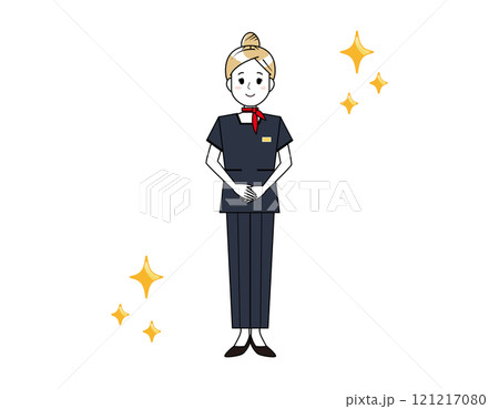 パンツスタイルで接客する女性のイラスト　美容アドバイススタッフ 121217080