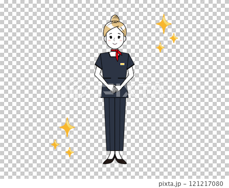 パンツスタイルで接客する女性のイラスト　美容アドバイススタッフ 121217080