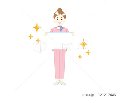 パンツスタイルで接客する女性のイラスト 美容アドバイススタッフ パンツスタイルで接客する女性のイラスト 美容アドバイススタッフ 121217083