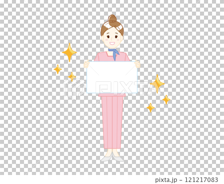 パンツスタイルで接客する女性のイラスト 美容アドバイススタッフ パンツスタイルで接客する女性のイラスト 美容アドバイススタッフ 121217083