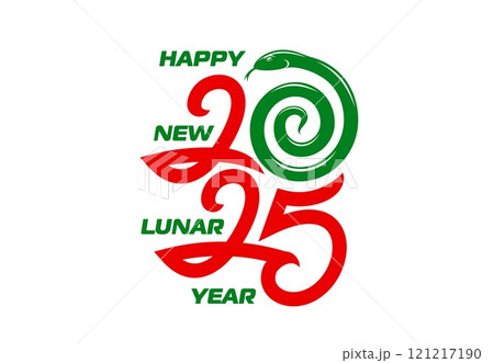 2025 Chinese lunar New Year greeting and number with snake for calendar date, vector text. Happy New Lunar Year and 2025 with snake number shape for Chinese lunar year calendar and creative font text 121217190