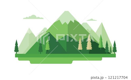 Green Mountain Nature View Landscape with Pine Fir Conifer Trees in Forest Green Mountain Nature View Landscape with Pine Fir Conifer Trees in Forest 121217704