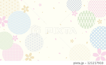 16:9サイズのベクターデータ：日本の伝統的な柄を集めたパステルカラーの背景素材 121217910