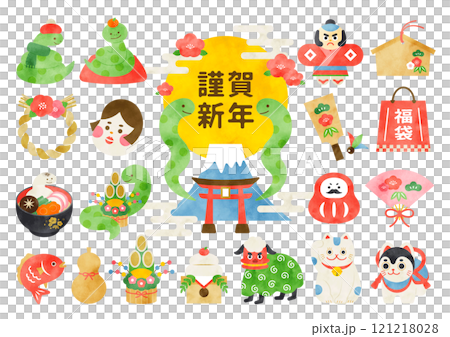 水彩可愛新年插畫素材集 121218028