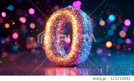 キラキラ煌めくグリッターでデコレーションされた数字の0 キラキラ煌めくグリッターでデコレーションされた数字の0 121218082