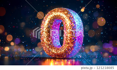 キラキラ煌めくグリッターでデコレーションされた数字の0 キラキラ煌めくグリッターでデコレーションされた数字の0 121218085