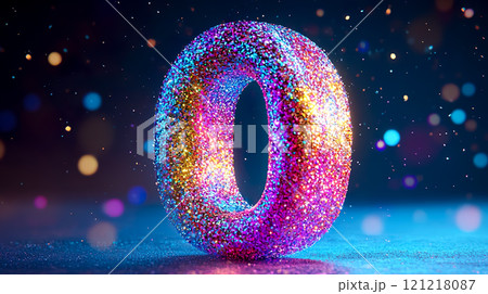 キラキラ煌めくグリッターでデコレーションされた数字の0 キラキラ煌めくグリッターでデコレーションされた数字の0 121218087