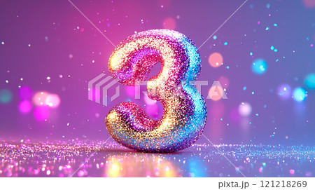 キラキラ煌めくグリッターでデコレーションされた数字の3 キラキラ煌めくグリッターでデコレーションされた数字の3 121218269