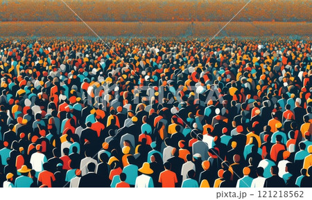 Vibrant abstract crowd composition with diverse color palette in modern style 121218562