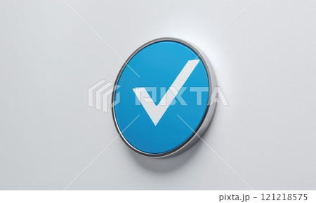 Blue checkmark symbol on white background for digital approval and validation Blue checkmark symbol on white background for digital approval and validation 121218575