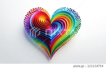 Vibrant rainbow heart layers with colorful heart accents 121218754