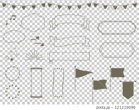 A set of cute hand-drawn ribbon materials, headings, flags, and other decoration illustrations 121219096