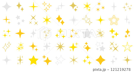 キラキラ　アイコン　セット　ベクター　シルエット　金銀　黄色	 121219278