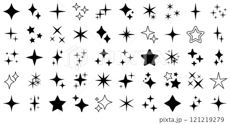 キラキラ　アイコン　セット　ベクター　シルエット　黒	 121219279