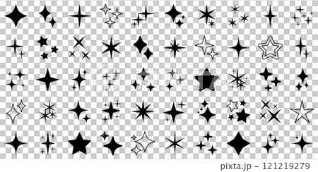 キラキラ　アイコン　セット　ベクター　シルエット　黒	 121219279