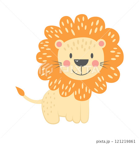 Cute lion isolated on white background. Cartoon nursery art character. Cute lion isolated on white background. Cartoon nursery art character. 121219861