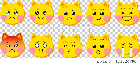 A set of illustrations of cat faces with various expressions 121220799