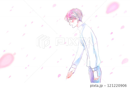 告白する男性　真剣　桜吹雪 121220906