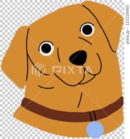 Cute dog avatar, head portrait. Labrador puppy muzzle, face. Happy funny adorable doggy, companion pup, canine animal. Flat vector illustration isolated 121220985