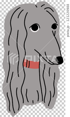 Afghan hound breed, cute dog avatar. Funny puppy face, head portrait. Adorable doggy with long coat. Home companion pup muzzle. Flat graphic vector illustration isolated Afghan hound breed, cute dog avatar. Funny puppy face, head portrait. Adorable doggy with long coat. Home companion pup muzzle. Flat graphic vector illustration isolated 121220988