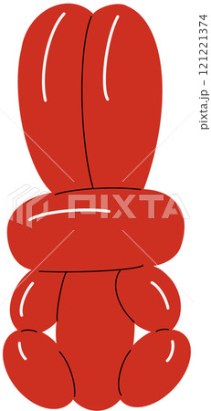 Long twisted balloon in rabbit shape. Inflatable rubber toy of bunny. Knotting by clown figure of hare. Latex animal form. Birthday party decor. Flat isolated vector illustration  121221374