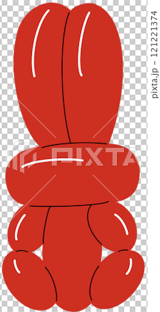 Long twisted balloon in rabbit shape. Inflatable rubber toy of bunny. Knotting by clown figure of hare. Latex animal form. Birthday party decor. Flat isolated vector illustration  121221374