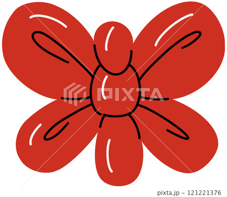 Balloon modelling for Birthday party decoration. Twisting childish inflatable toy of cute butterfly. Children rubber animal shape with helium. Kids event decor. Flat isolated vector illustration 121221376